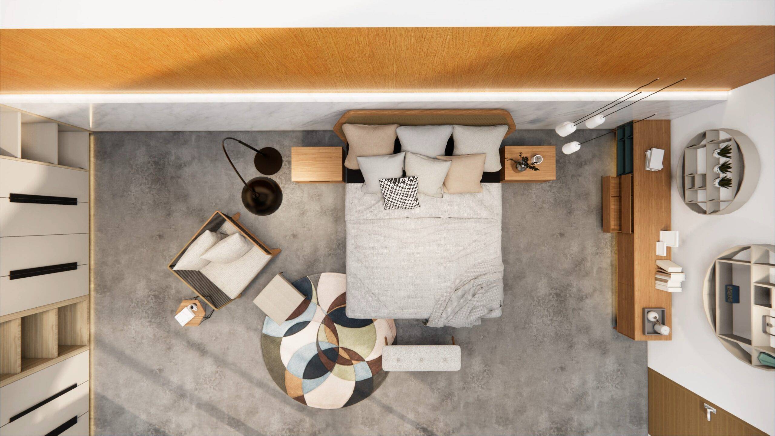 3d rendering. Interior house modern open living space with kitchen.Loft style Duplex apartment residence.Home decoration luxury  interior design.