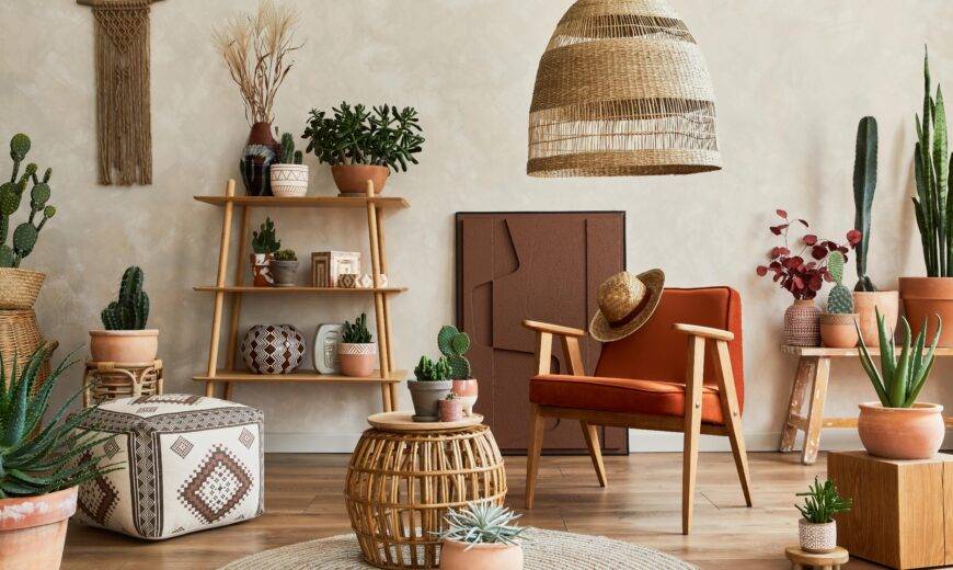 A room decorated in 70s, mid-century modern stylings.